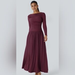Halara Burgundy Long Sleeve Maxi Dress with pockets